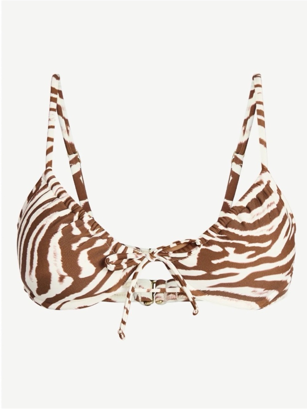 No Boundaries Brown and White Zebra-Print Bikini Top